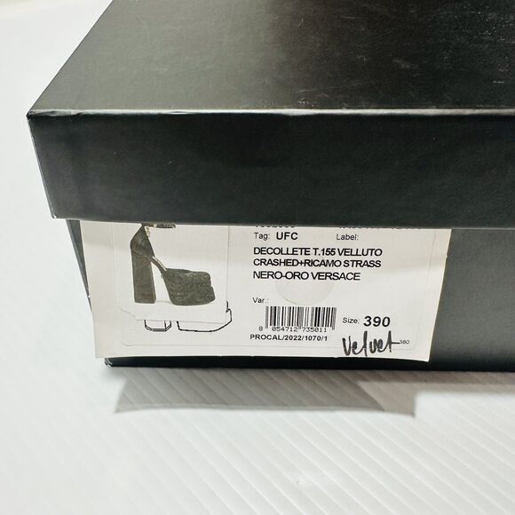 Versace Aevitas Platform Pumps EU 39/ US 9 Black Velvet Shoe Crystal NIB $1,575 - Picture 14 of 15